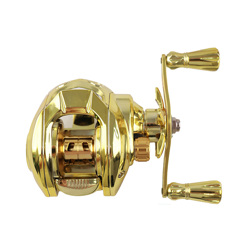 Ice Fishing Line - Goldene Vollmetall-Baitcasting-Rolle, Anti-Backlash, Weitwurf-Angelrolle, Links- und